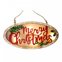 Ornement « Merry Christmas » de forme ovale en bois à DEL