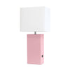 Lampe de table moderne Elegant Designs en cuir avec USB, rose