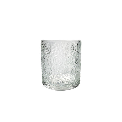 Round Glass Candle Holder Circles - Set of 4|Bougeoir rond en verre avec motifs circulaires - ensemble de 4