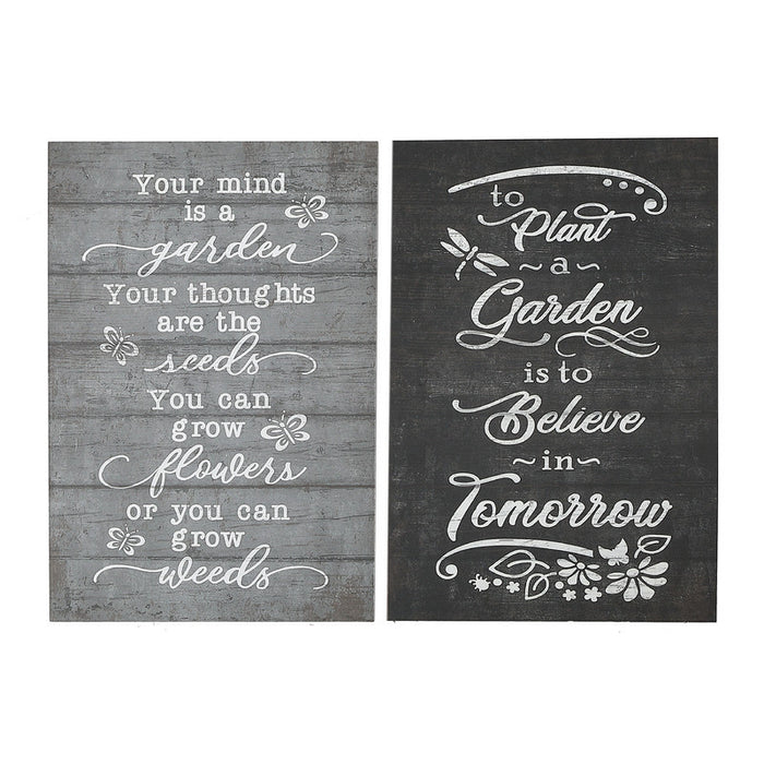 Panneau mural inspirant en bois avec citation sur le jardin en anglais - ensemble de 2