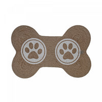 Tapis de plancher pour animaux en forme d’os en coton tressé orné de deux empreintes de pattes