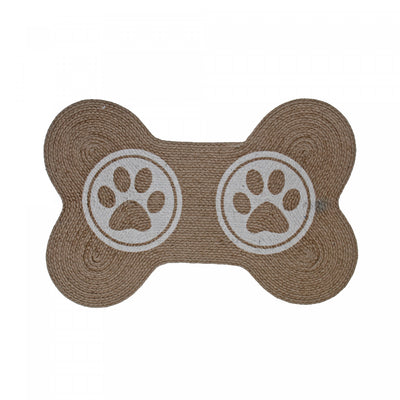 Braided Cotton Bone Shape Pet Mat Double Paw Floormat|Tapis de plancher pour animaux en forme d’os en coton tressé orné de deux empreintes de pattes