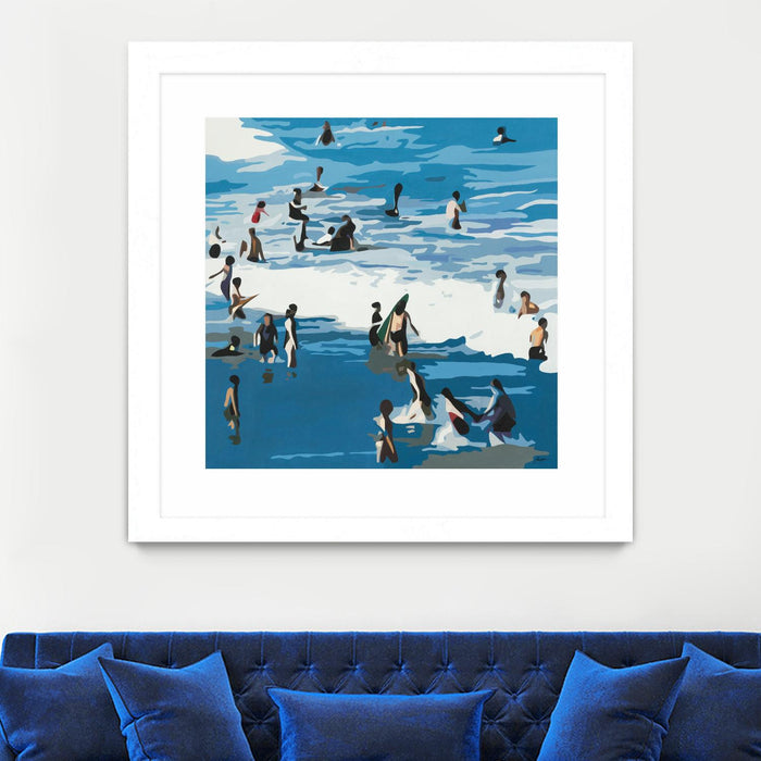 Œuvre d’art murale encadrée blanche et mate « Surf's Up » 30 x 30