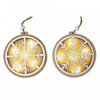 Ornement rond en bois à DEL orné d’un flocon de neige - ensemble de 12 ornements de Noël