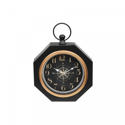 Black Octagon Metal Table Clock|Horloge de table octogonale noire en métal
