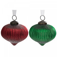 Ornement rouge ou vert de 4 po en forme d’oignon - ensemble de 4 ornements de Noël