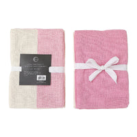 Paquet de 3 linges à vaisselle rose tendre à motif gaufré double pour la cuisine