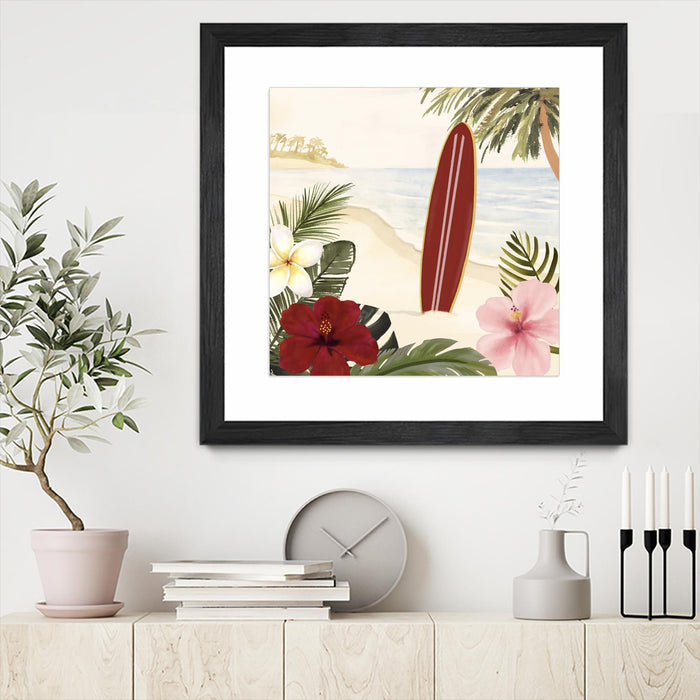 Œuvre d’art murale encadrée noire et mate « Aloha Ii » 36 x 36