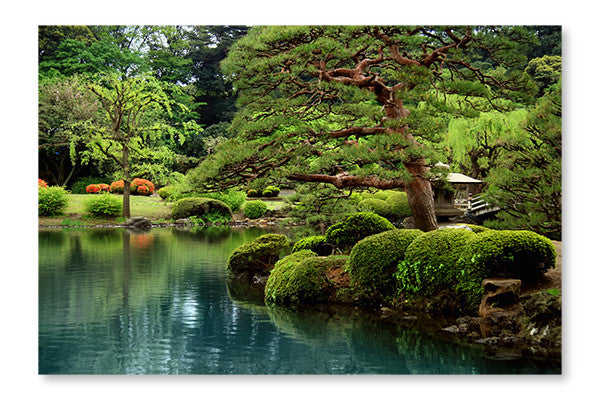  Calm Zen Lake 24 po x 36 po : Cadre d'art mural et panneau de tissu