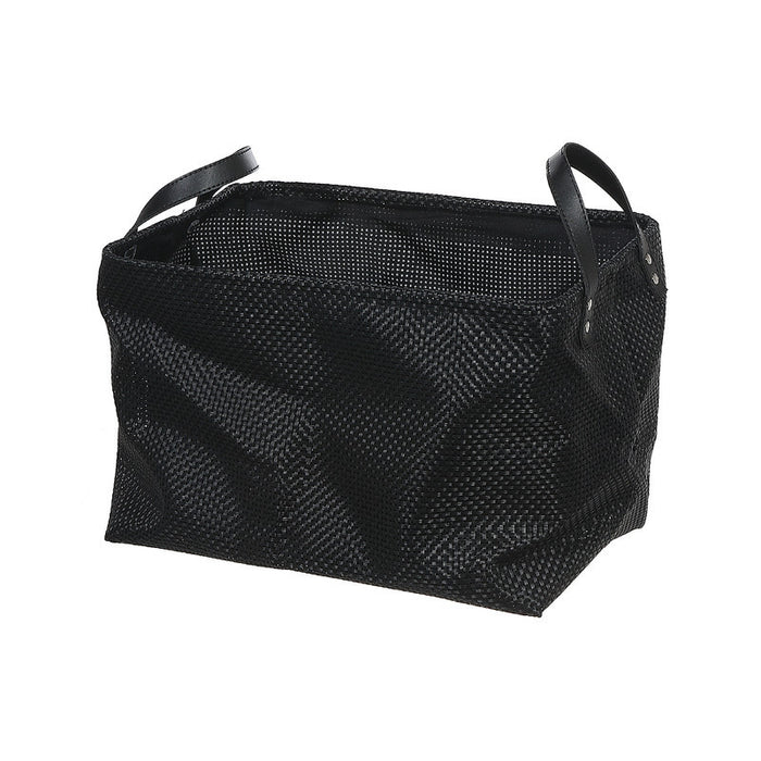 Panier de rangement rectangulaire noir en toile de polyester plastifié avec poignées