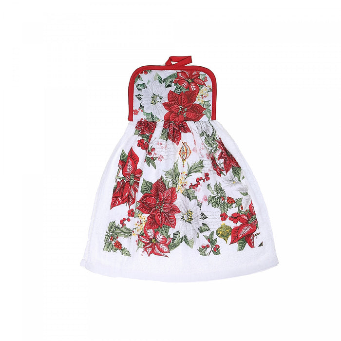 Essuie-mains noué orné d’imprimé de poinsettia - ensemble de 2