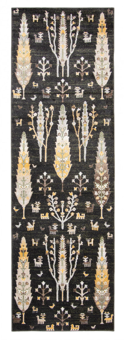 Pine Black Machine Washable Area Rug - 2'6" x 8'0"