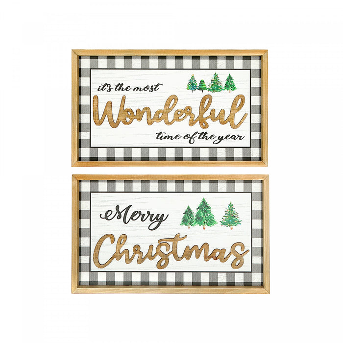 Vœux encadrés avec point à carreaux et texte 3D en anglais - ensemble de 2 décorations murales