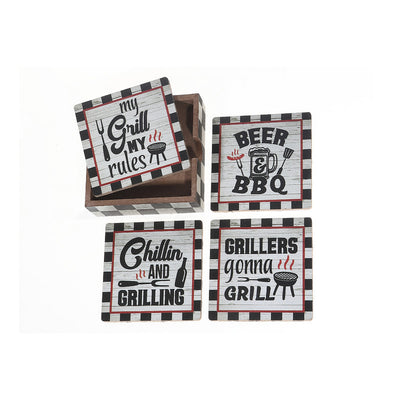 Set of 4 Wooden Coaster with Holder|Ensemble de 4 sous-verre en bois avec boîtier