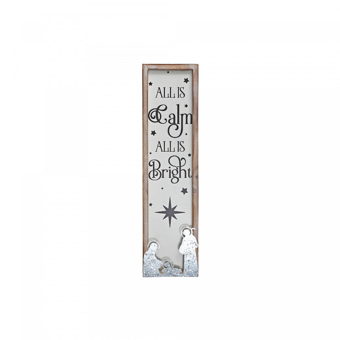 Panneau mural « All Is Calm All Is Bright » en métal encadré de bois