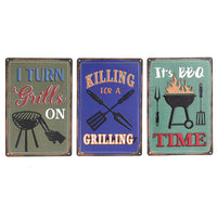 Panneau mural « BBQ Time » en métal embossé - ensemble de 3 décorations murales