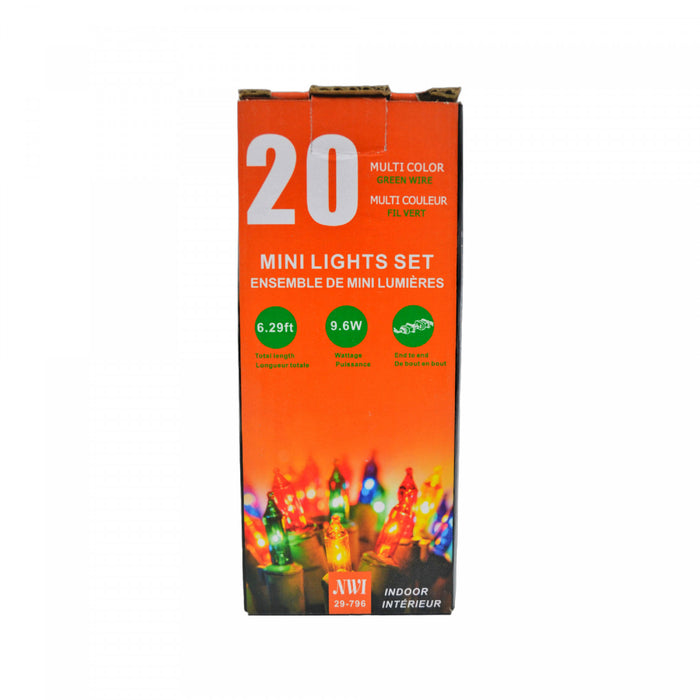 Jeu de 20 petites lumières pour l’intérieur avec ampoules multicolores - ensemble de 2 jeux de lumières de Noël