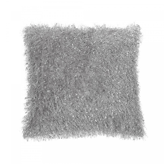 Coussin ébouriffé gris avec fermeture à glissière sur le côté