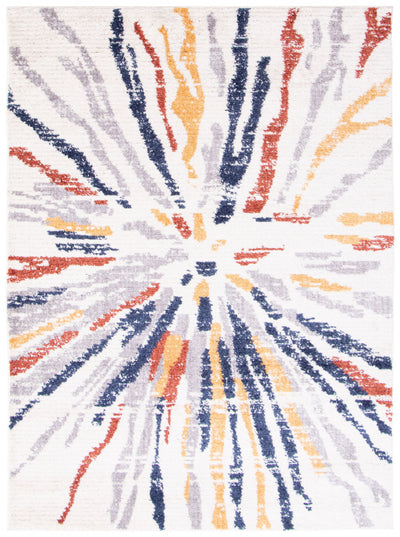 Paloma Sunburst Navy, White Area Rug - 6'7" x 9'6"