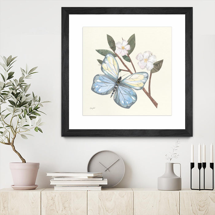 Œuvre d’art murale encadrée noire et mate « In The Garden Butterfly » 36 x 36