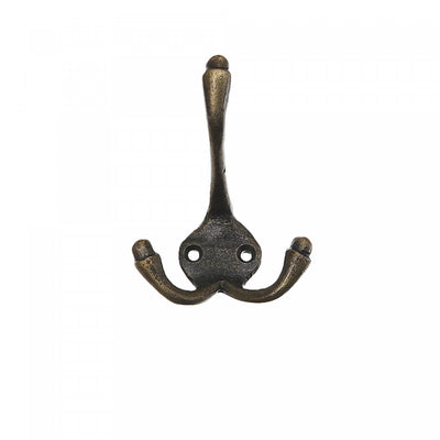 Classic Triple Iron Wall Hook Antique Brass - Set of 4 Hooks|Crochet mural triple classique en fer laiton antique - ensemble de 4 crochets