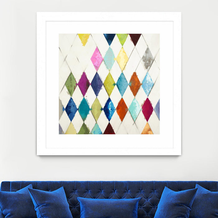 Œuvre d’art murale encadrée blanche et mate « Diamonds » 36 x 36