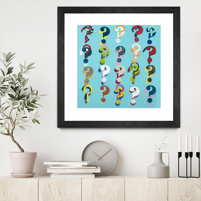 Œuvre d’art murale encadrée noire et mate « Pop The Question » 30 x 30