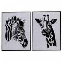 Œuvre d’art murale sur toile encadrée 18 x 28 et feutre avec zèbre et girafe - ensemble de 2 décorations murales