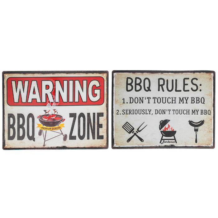 Panneau mural « BBQ Rules » et « BBQ Zone » en métal embossé - ensemble de 2 décorations murales