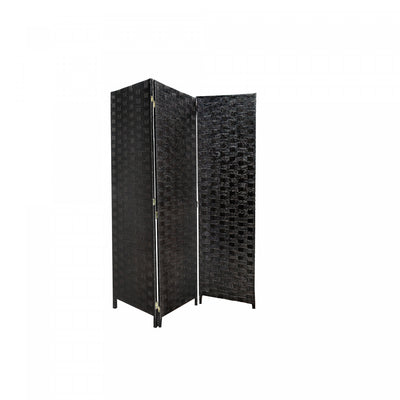 3 Panel Woven Bamboo Screen Black|Paravent noir en bambou tissé à 3 panneaux
