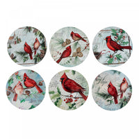 Sous-verre de Noël rond de 8 po en céramique orné d’un cardinal - ensemble de 6