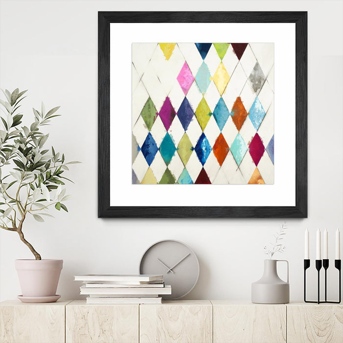 Œuvre d’art murale encadrée noire et mate « Diamonds » 30 x 30