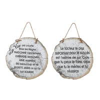 Œuvre d’art murale rondin rond à suspendre avec inscription inspirante en français - ensemble de 2 décorations murales