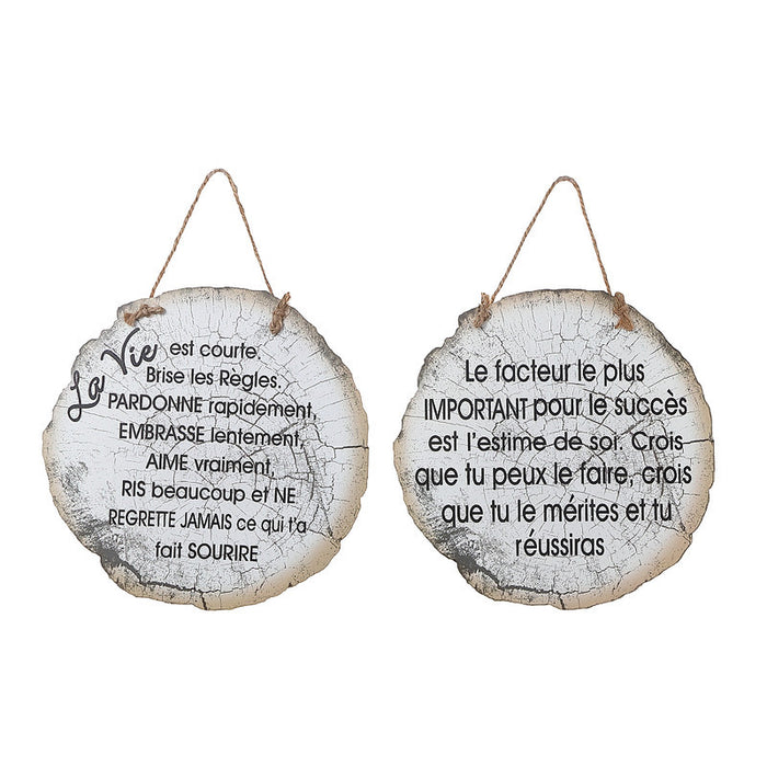 Œuvre d’art murale rondin rond à suspendre avec inscription inspirante en français - ensemble de 2 décorations murales