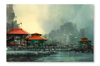  Landscape Of Beautiful Harbor 16 po x 24 po : Cadre d'art mural et panneau de tissu