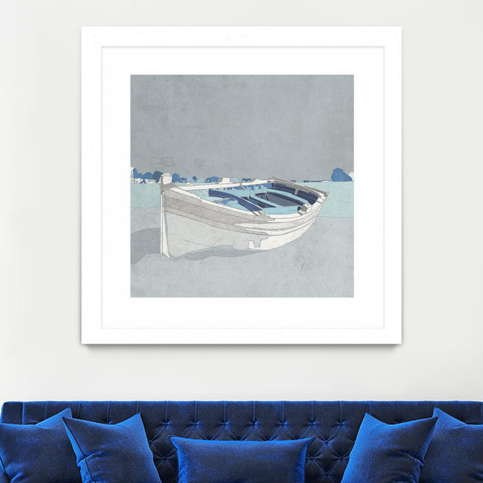Œuvre d’art murale encadrée blanche et mate « Docked Ashore Ii » 30 x 30