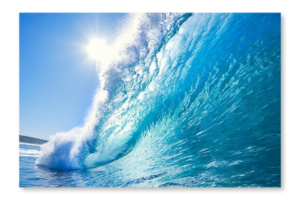  Blue Ocean Wave 28 po x 42 po : Cadre d'art mural et panneau de tissu