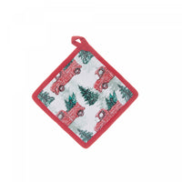 Poignée en coton ornée de camions rouges avec arbres - ensemble de 6