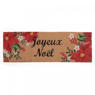 Coir Door Mat Poinsettia Joyeux Noel 16 x 48 Floormat|Paillasson 16 x 48 en fibre de coco orné de poinsettias et « Joyeux Noël »