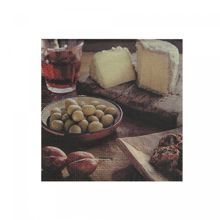 Paquet de 20 serviettes cocktail à 3 épaisseurs ornées d’une photo de fromage et d’olives - ensemble de 6 paquets
