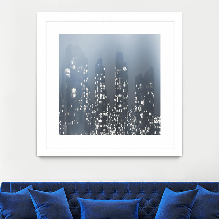 Œuvre d’art murale encadrée blanche et mate « Dark City » 30 x 30