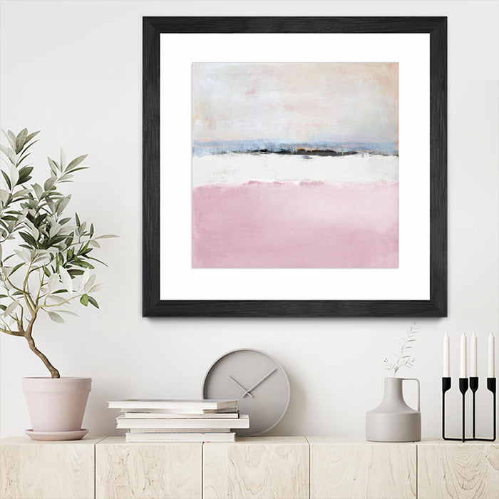 Œuvre d’art murale encadrée noire et mate « Pink Sea Abstract » 36 x 36