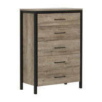  Munich Commode 5 Tiroirs - Chêne vieilli et Noir mat 