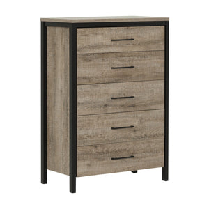 Munich Commode 5 Tiroirs - Chêne vieilli et Noir mat