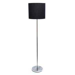 Lampe à pied Simple Designs en nickel brossé avec abat-jour cylindrique, noire