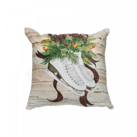 Coussin à DEL 18 x 18 en velours orné d’une paire de patins à glace - ensemble de 2 coussins