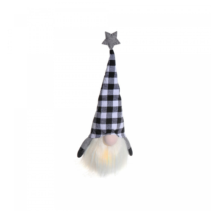 Figurine de gnome assis à DEL à point à carreaux blanc