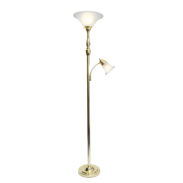 Lampe à pied mère et fille Elegant Designs à 2 ampoules avec verre marbré blanc, dorée