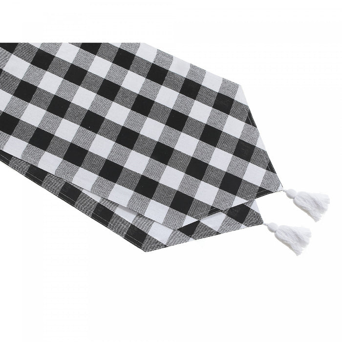 Chemin de table de 54 po en coton à point à carreaux blanc