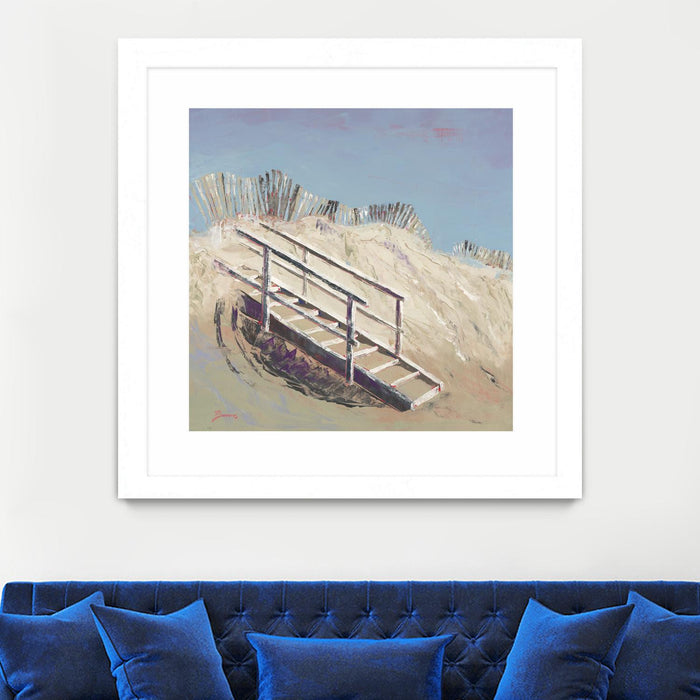 Œuvre d’art murale encadrée blanche et mate « Beach Access » 30 x 30